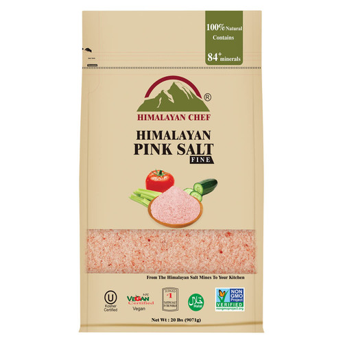 Himalayan Chef Pink Salt Fine Grain, Unrefined Natural Himalayan Salt Enriched with 84 Minerals - 20 lbs Bag Himalayan Chef Pink Salt Fine Grain, Unrefined Natural Himalayan Salt Enriched with 84 Minerals - 20 lbs Bag