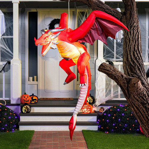 Joiedomi 5 FT Tall Halloween Inflatable Hanging Flying Dragon Inflatable Yard Decoration with Build-in LEDs Blow Up Inflatables for Halloween Party Indoor, Outdoor, Yard, Garden, Lawn Decorations