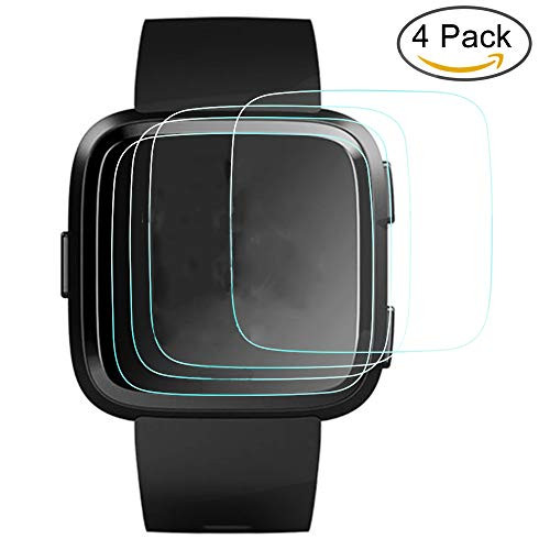 Fitbit Versa Screen Protector 4 Pack Waterproof Clear 9H HardnessTempered Glass Screen Protector for Fitbit Versa Smart Watch (Clear)