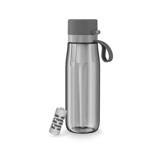 Philips GoZero Everyday Filtered Water Bottle with Philips Everyday Water Filter, BPA Free, Purify Tap Water into Tastier Healthy Drinking Water, Tritan Plastic, 36 oz, Grey