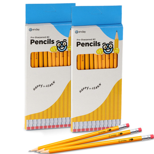 Enday Presharpened #2 Pencils 12 Count Pack of 2, Wood-Cased Yellow Sharpened Pencils with Latex-Free Eraser, Long-Lasting Durable No 2 Pencils for School, Office and Classroom Supplies