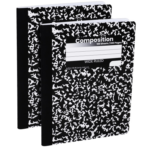 Composition Notebooks, Wide Ruled Paper Writing Journals, Marble Cover Composition Books, 100 Sheets, School Notebooks, School Supply Notebooks Bulk, Student Journal Notebooks, School & Office Supplies (2 Pack)