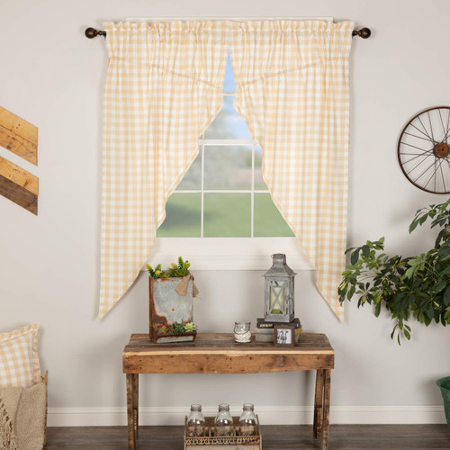 VHC Brands Annie Buffalo Check Cotton Farmhouse Curtains Rod Pocket Drawstring Ties Prairie Panel Pair, 63x36x18, Tan VHC Brands Annie Buffalo Check Cotton Farmhouse Curtains Rod Pocket Drawstring Ties Prairie Panel Pair, 63x36x18, Tan