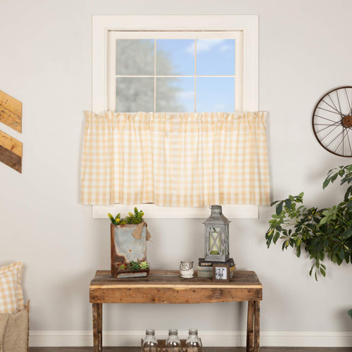 VHC Brands Annie Buffalo Check Cotton Farmhouse Kitchen Curtains Rod Pocket 24x36 Tier Pair, Tan VHC Brands Annie Buffalo Check Cotton Farmhouse Kitchen Curtains Rod Pocket 24x36 Tier Pair, Tan