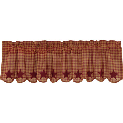 VHC Brands Star Cotton Primitive Kitchen Curtains Rod Pocket Appliqued 16x60 Valance, Burgundy Red VHC Brands Star Cotton Primitive Kitchen Curtains Rod Pocket Appliqued 16x60 Valance, Burgundy Red