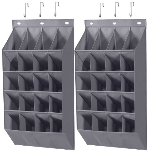 STORAGE MANIAC Over the Door Shoe Organizer, 2 Pack Hanging Shoe Organizer, 20 Large Pockets Shoe Storage Rack Organizer for Closet and Dorm Narrow Door Shoe Storage, Grey