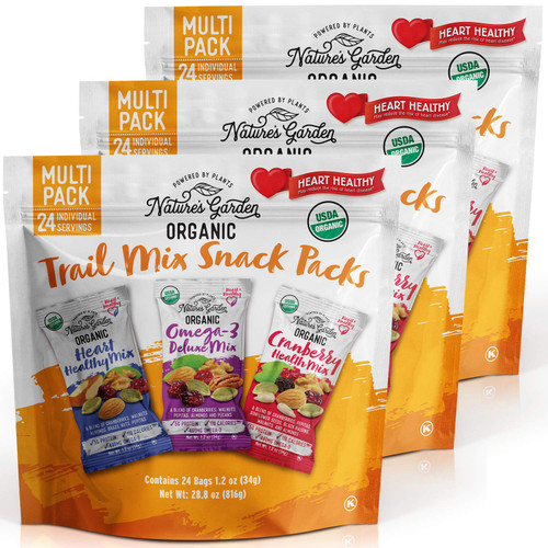 Nature's Garden Organic Trail Mix Snack Packs, Multi Pack 28.8 oz - 24 Individual Servings (Pack of 3)