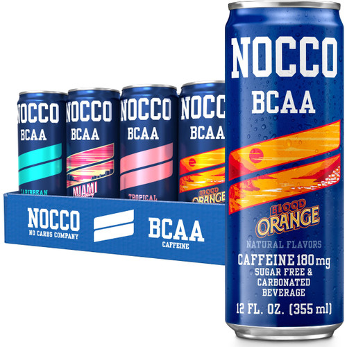 NOCCO BCAA Energy Drink Summer Variety Pack - 12 Fl Oz (Pack of 12) - 180mg Caffeine, Sugar Free Energy Drinks - Carbonated, Low Calorie, BCAAs, Vitamin B6, B12, & Biotin - Grab & Go Performance Drink