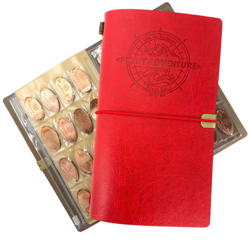 Pennybandz The Penny Journal Holds 146 Coins the Ultimate Souvenir Penny Collecting Book for your Coin Collection Holds 128 Pressed Pennies and 18 Pressed Quarters or Nickels (Red)