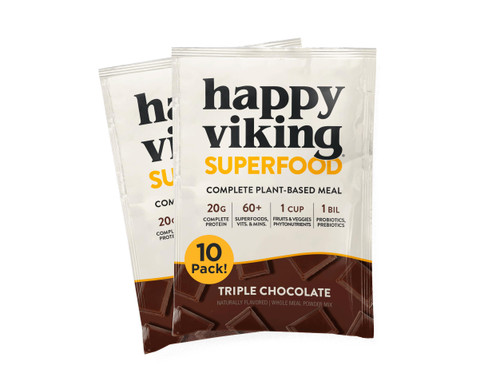 Happy Viking Triple Chocolate Protein Powder, Created by Venus Williams, 20G Protein, Low Carb, Keto, Vegan, Gluten-Free, Non-GMO, Superfoods, Complete Meal Replacement, 10 Travel Packs