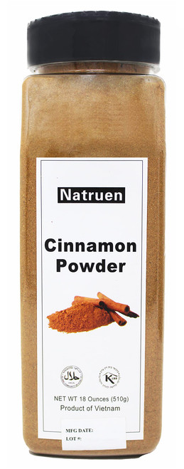 Natruen Ground Cinnamon Powder 18 Ounces, Strong Aroma Cassia Cinnamon Powder Perfect for Baking, Cooking, and Beverages, All Natural, Non-GMO, Vegan, Gluten Free, Kosher, and Halal