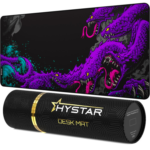 Hystar Extended Gaming Mouse Pad | XXL 36" x 16" | 5mm Thick, Waterproof Surface, Smooth Polyester Fabric, and Natural Rubber Base | Mythic Hydra