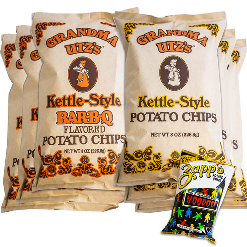 Grandma Utz Chips - Variety Pack - Utz Grandma BAR-B-Q Chips (3, 8oz bag) - Utz Kettle Style Potato Chips (3, 8oz bag) - Zapp's Tangy New Orleans Kettle-Style Potato Chips (1, 8oz bag) - 7 Items Total