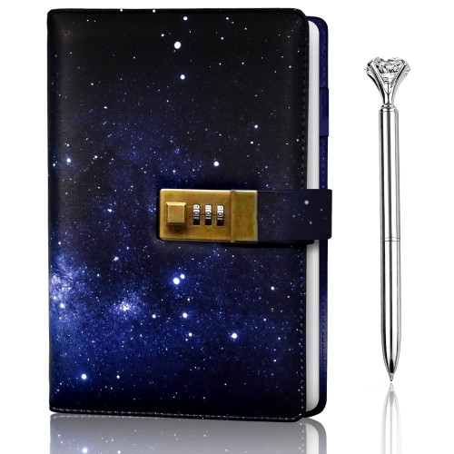 Dark Galaxy Design with Lock, Journal with Lock bundled with Pen, Locking Journal with PU Leather, Notebook with Lock A5 size, Locked Journal, Journals with locks, Journal Lock