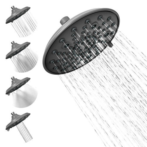 SparkPod 7 Spray Settings Shower Head - Adjustable High Flow Shower Head with Mist Setting - Showerhead Replacement Head for the Bathroom (8 Inch, Charcoal Grey)