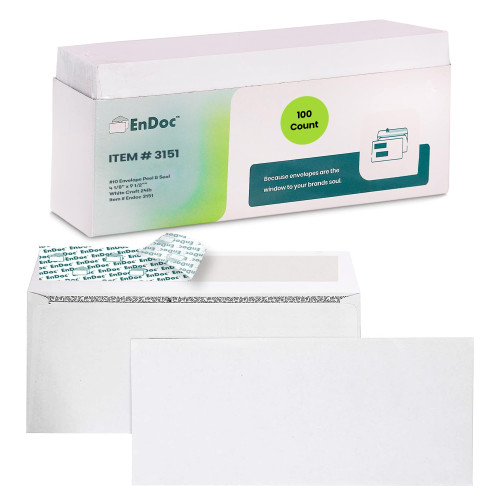 #10 Security Envelopes Self Seal 100 Count - Letter Size Business Envelopes 4 1/8 x 9 1/2 Inches, Non-Lick and Windowless, 24 LB Paper - White