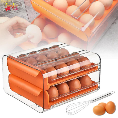 Onestepclub 2 Layer Orange Large Capacity Egg Holder for Refrigerator Egg Storage Container Organizer Bin Stackable Clear Plastic Storage Container Egg Fresh Storage Box Household & Fridge Egg Holder