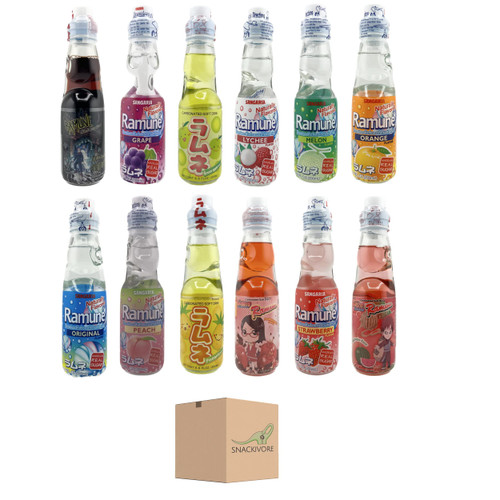 Ramune Japanese Soda with Marble Variety 12 Pack- Marble Soda Japanese Drinks by Snackivore