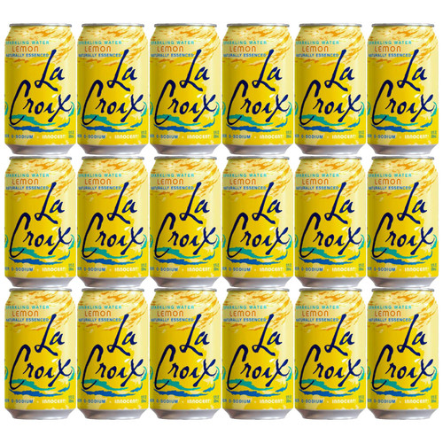 BeeQ Box - (Pack of 18) La Croix Lemon Naturally Essenced Flavored Sparkling Water, 12 oz Can
