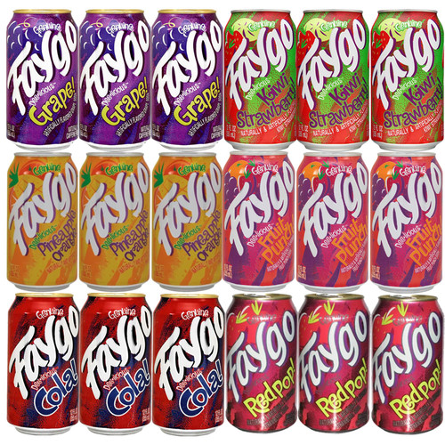 BEEQ- (Pack of 18) Faygo Variety Soda, 6 Different Flavors : Redpop , Kiwi Strawberry , Fruit Punch , Pineapple Orange , Cola , Grape . 12 fl oz. Cans, Multi Flavor Soft Drink Bundle | Assortment Soda Refrigerator Restock Kit of Soda