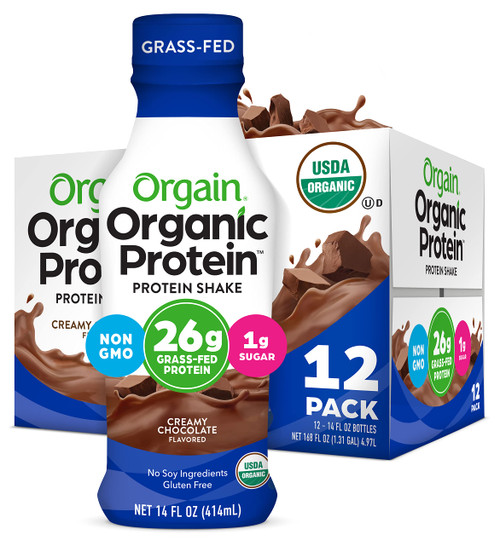 Orgain Organic Protein Shake, Grass Fed Dairy, Creamy Chocolate - 26g Whey Protein, Meal Replacement, Ready to Drink, Gluten Free, Soy Free, No Sugar Added, 14 Fl Oz (Pack of 12) (Packaging May Vary)