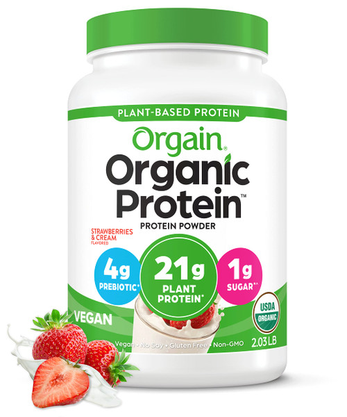 Orgain Organic Vegan Protein Powder, Strawberries and Cream - 21g Plant Based Protein, Gluten Free, Dairy Free, Lactose Free, Soy Free, No Sugar Added, Kosher, For Smoothies & Shakes - 2.03lb Orgain Organic Vegan Protein Powder, Strawberries and Cream - 21g Plant Based Protein, Gluten Free, Dairy Free, Lactose Free, Soy Free, No Sugar Added, Kosher, For Smoothies & Shakes - 2.03lb