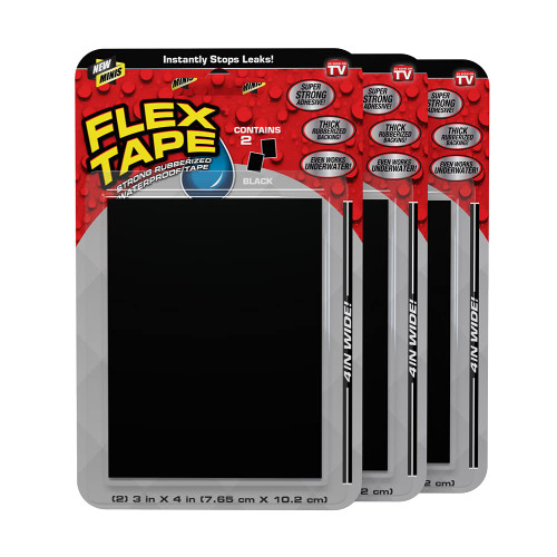 Flex Tape, Mini, Black, 3-Pack, Original Thick Flexible Rubberized Waterproof Tape - Seal and Patch Leaks, Works Underwater, Indoor Outdoor Projects - Home RV Roof Plumbing and Pool Repairs