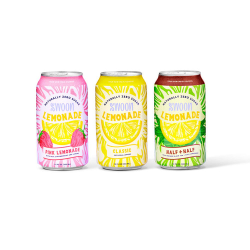 Swoon Zero Sugar Iced Tea and Lemonade Variety Pack - Low Carb, Paleo-Friendly, Gluten-Free Keto Drink - Half + Half Iced Tea Lemonade, Classic & Pink Lemonade 12 fl oz. (Pack of 12)
