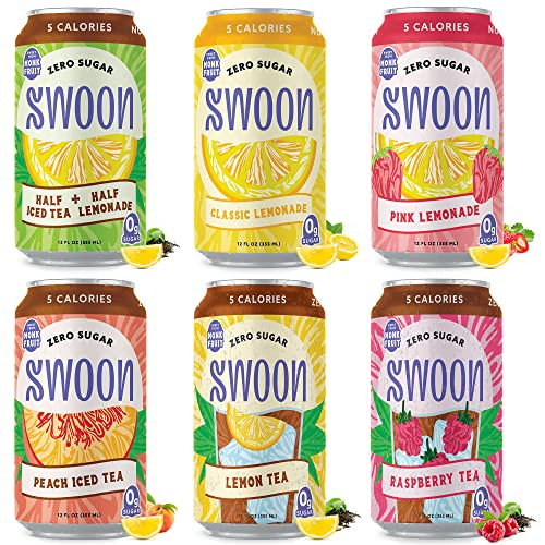 Swoon Trial Pack - Low Carb, Paleo-Friendly, Gluten-Free Keto Drink - Made with 100% Natural Lemon Juice Concentrate, Sugar Free Iced Tea & Lemonade - 12 fl oz (Pack of 6)