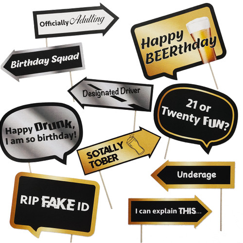 21st Birthday Photo Booth Props - 21 Rules Themed Party Decorations - Funny Photography Supplies - Selfie Props with Sticks - 10pcs