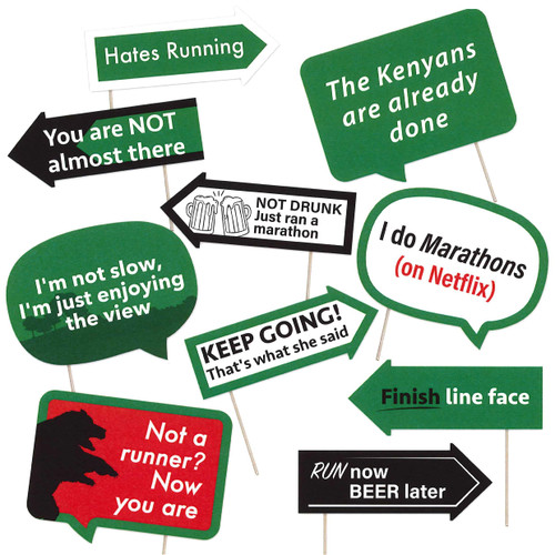 Funny Running Marathon Photo Booth Props - Track Cross Sport Themed Party Decorations - Funny Photography Supplies - Selfie Props with Sticks - 10pcs