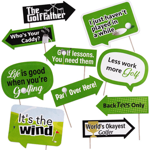 Golf Themed Photo Booth Props - Golf Party Decorations - Funny Photography Supplies - Selfie Props with Sticks - 10pcs