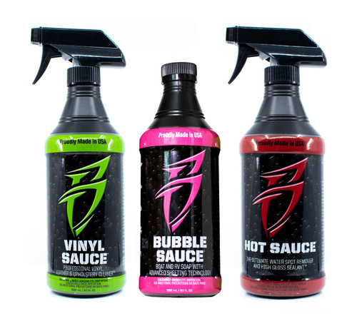 Boat Bling Get Sauced 3 Pack Kit - Hot Sauce, Vinyl Sauce, Bubble Sauce for Boats, RVs, Powersport Vehicles and More - Three 20oz Bottles