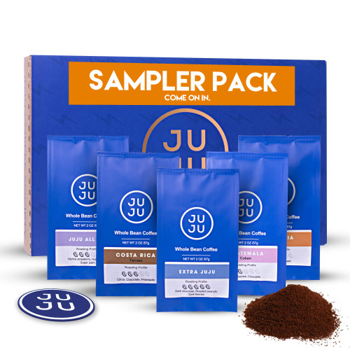 JUJU Coffee Beans Sampler Pack - Ground Coffee - 100% Delicious Gourmet Arabica Beans - Fresh Roasted Coffee (5 Bags of 2oz)