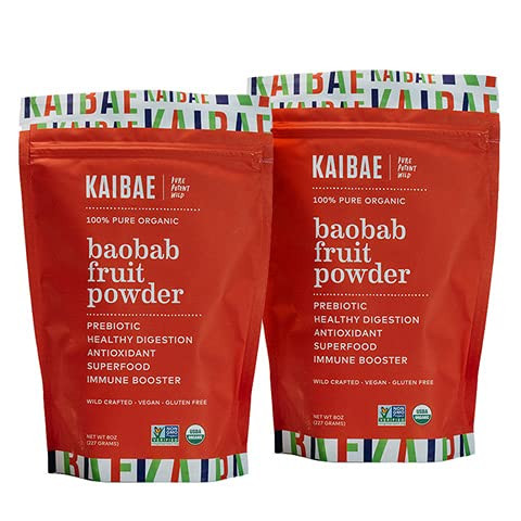 KAIBAE Premium Baobab Fruit Powder | Prebiotic Superfruit Vitamin Powder for Smoothies | Rich in Vitamin C, Prebiotic Fiber, Polyphenols, Low Glycemic, Immune Benefits (Two Pack - 16 Ounce)