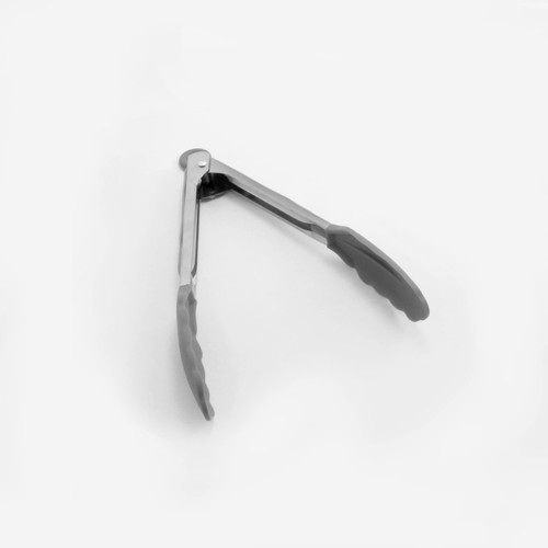 2 Pc 7" Stainless Steel Silicone Mini Tongs, Grey
