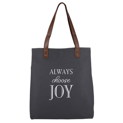 Creative Brands Joyful Expressions Charcoal Grey Canvas & Leather Tote, 13.5 x 16-Inch, Always Choose Joy