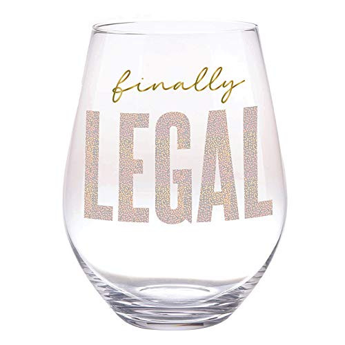 Slant Collections Jumbo Wine Glass Holds a Whole Bottle of Wine Extra Large Stemless Birthday Wine Glass, 30-Ounces, Finally Legal