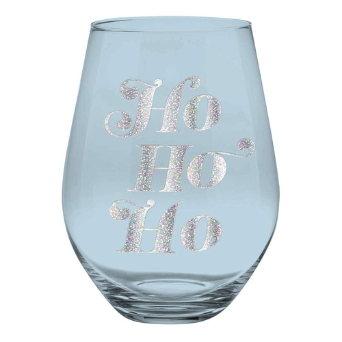 Slant Collections Holiday Jumbo Stemless Wine Glass, 30-Ounce, Ho Ho Ho- Blue