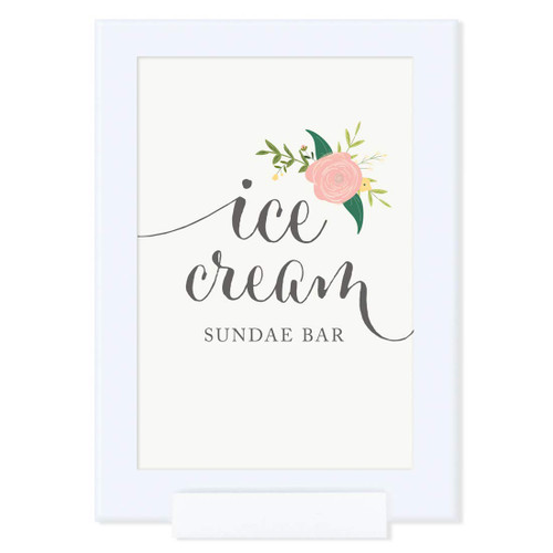 Andaz Press Framed Wedding Party Signs, Floral Roses Print, 4x6-inch, Ice Cream Sundae Bar Reception Dessert Table Sign, 1-Pack, Includes Frame
