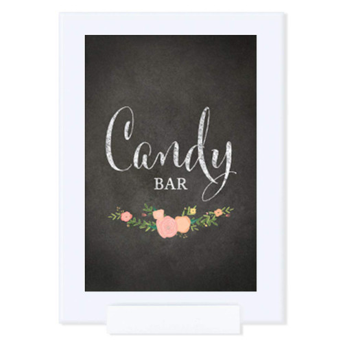 Andaz Press Framed Wedding Party Signs, Chalkboard Floral Roses Print, 4x6-inch, Candy Bar Reception Dessert Table Sign, 1-Pack, Includes Frame