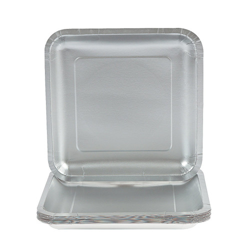 Fun Express - Metallic Silver Square Dinner Plate (18) - Party Supplies - Solid Tableware - Solid Plates & Bowls - 18 Pieces