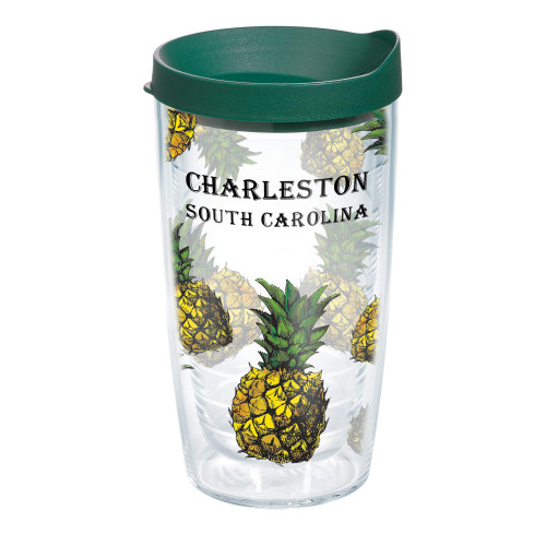 Tervis Charleston South Carolina Pineapples Made in USA Double Walled Insulated Tumbler Travel Cup Keeps Drinks Cold & Hot, 16oz, Clear