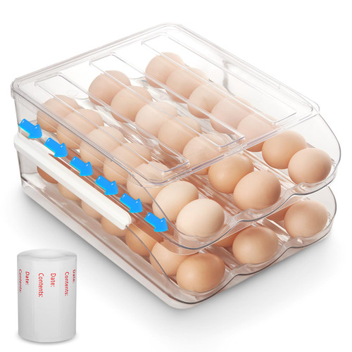 Egg Tray Organizer for Refrigerator, Egg Holder for Refrigerator, Rolling Egg Storage Container Dispenser for Refridge with Lid,Stackable Clear Plastic Storage Box for Fridge and Counter(2 layers) Egg Tray Organizer for Refrigerator, Egg Holder for Refrigerator, Rolling Egg Storage Container Dispenser for Refridge with Lid,Stackable Clear Plastic Storage Box for Fridge and Counter(2 layers)