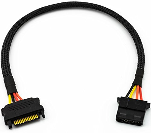 CRJ SATA Power 15-Pin Male to 4-Pin Molex Female 12" Sleeved Adapter Cable