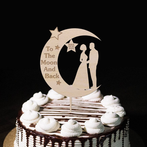 Rustic Mr & Mrs Wedding Cake Topper Silhouette Bride And Groom Cake Topper Customize Name Date For Wedding Bridal Shower Party Favors Anniversary Wedding Gifts Natural Wood