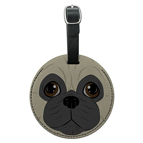 Graphics & More Pug Face Pet Dog Round Leather Luggage Id Tag Suitcase Carry-on, Black