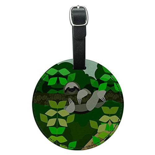 Graphics & More Geometric Sloth Round Leather Luggage Id Tag Suitcase Carry-on, Black
