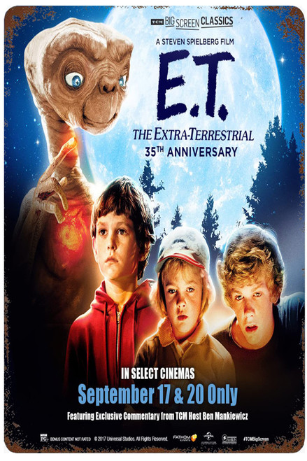 Aowotu Vintage Tin Sign 8X12 inches 1982 E.T. The Extra Terrestrial Movie Classic Wall Poster Cinema Decor