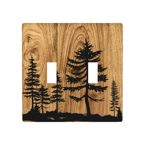 Farmhouse Brown Pine Tree Wood Grain 2 Gang Light Switch Cover Plate Rustic Decorative Double Toggle Wall Plates LightSwitch Faceplate for Bathroom Kitchen Bedroom Home Decor 4.5" x 4.5" (Plastic)